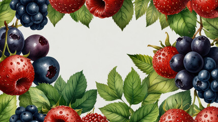 Watercolor of berry and leaves on white background