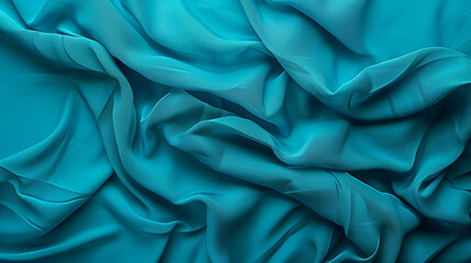 Obraz premium Cyan fabric texture with flowing folds. Elegant and soft textile background in vibrant cyan, creating a luxurious and smooth surface with delicate shadows and highlights.