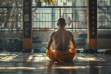 ai generative Shaolin monks praying in the dojo