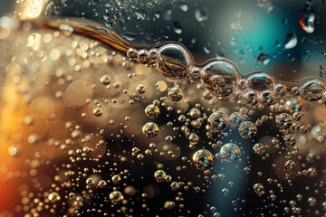 Macro photo of intricate bubbles set against a warmhued, bokeh background