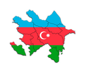 AZERBAIJAN MAP WITH ITS REGIONS AND POLITICAL ADMINISTRATIVE DIVISIONS WITH FLAG