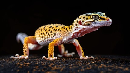 Naklejka premium Leopard Gecko on Black Background