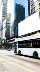 Naklejka premium high-quality image featuring an empty poster mockup on the side of a moving bus.