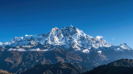 Scenic view of a snowy mountain range under a clear blue sky Nature