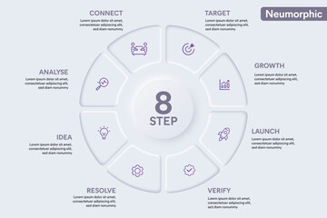 Pie Chart Circle Infographic With 8 Options, Steps, Parts, Segments. Vector Illustration for Business Financial Report.