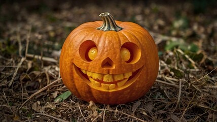 Glowing Jack-o'-Lantern in Pumpkin Patch