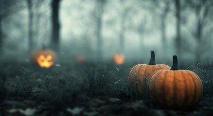 Jack-O'-Lantern in a Snowy Forest