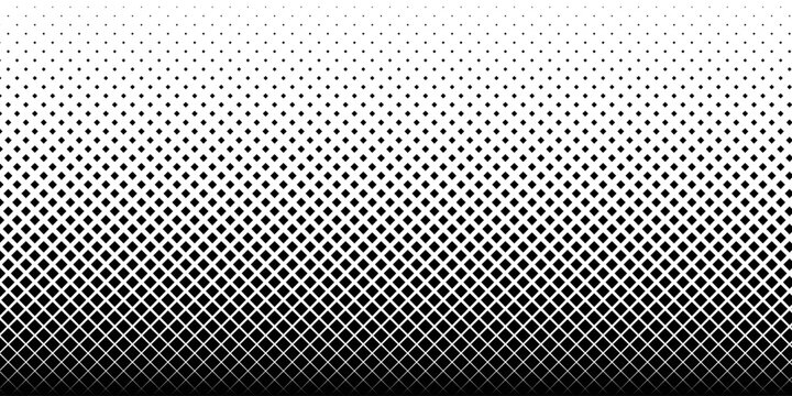 Geometric pattern of black diamonds on a white background.Seamless in one direction.Long fade out.The radial transformation method.