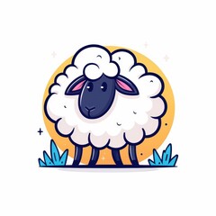 Obraz premium A fluffy sheep, grazing in a field, cute cartoon style, soft pastel colors, isolated on white background