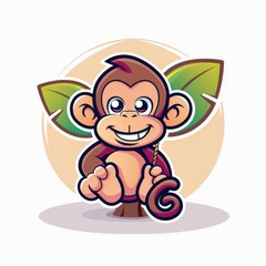 Fototapeta premium A playful monkey, swinging from a tree, cartoon style, vibrant colors, isolated on white background