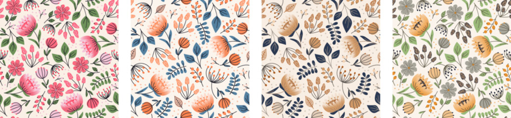 Set of colorful flowers pattern 
