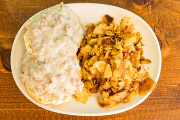 Sausage and gravy on biscuits