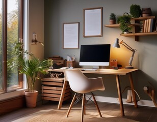  A cozy corner with a small desk and a computer setup for virtual learning
