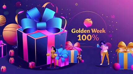 Large Blue Gift Box Decorated With a Big Bow Celebrating Golden Week Festivities