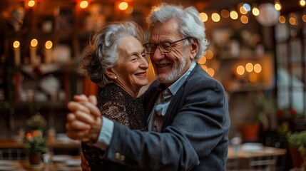 Obraz premium Senior couple dancing at a party, Anti-aging, Joyful and vibrant lifestyle