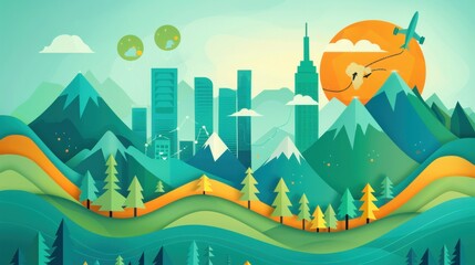 Fototapeta premium Ecosystem conservation, sustainable resource choices, flat design illustration