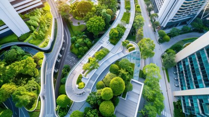 Naklejka premium Green tech innovations in urban planning, sustainable and advanced solutions.