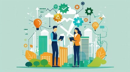 Obraz premium Sustainable AI, environmental monitoring, flat design illustration