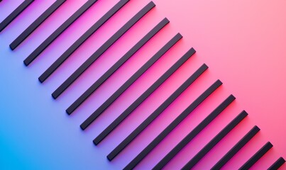 Abstract Black Stripes on a Pink and Blue Gradient Background