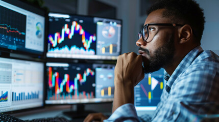 Businessman using financial analytics tools to assess investment opportunities profitability