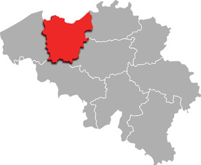 Oost Vlaanderen map PROVINCE of BELGIUM 3d isometric map