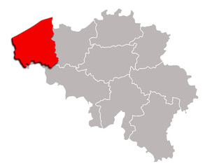 West Vlaanderen map PROVINCE of BELGIUM 3d isometric map