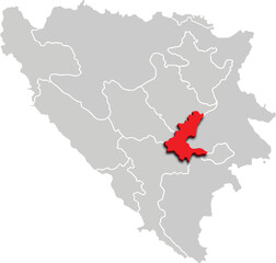 SARAJEVO map administrative division of BOSNIA AND HERZEGOVINA 3d isometric map