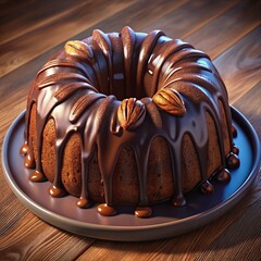 Chocolate bundt cake with chocolate ganache icing, homemade chocolate dessert