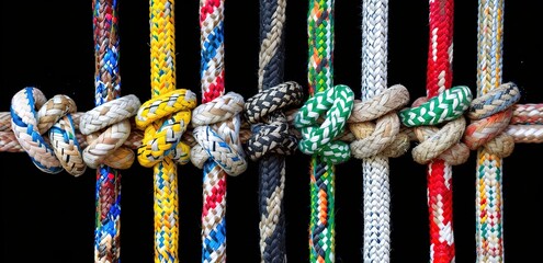 rows of colorful ropes on a black background