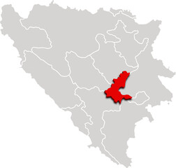 Obraz premium SARAJEVO map administrative division of BOSNIA AND HERZEGOVINA 3d isometric map