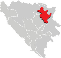 TUZLA PODRINJE map administrative division of BOSNIA AND HERZEGOVINA 3d isometric map