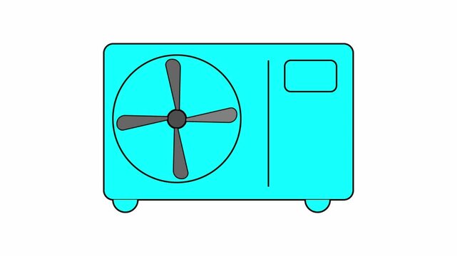 conditioner in a factory.electrick mechanical ventilator icon animation on background.Exhaust fan with roating blades.