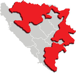 SERIBIAN REPUBLIC map administrative division of BOSNIA AND HERZEGOVINA 3d isometric map
