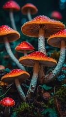 Vibrant psychedelic mushrooms, unique decorative design