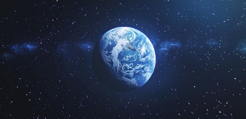 A blue and white earth with a twinkling blue background