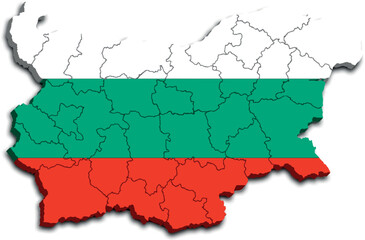 MAP OF BULGARIA WITH ITS REGIONS AND POLITICAL ADMINISTRATIVE DIVISIONS 3D ISOMETRIC MAP