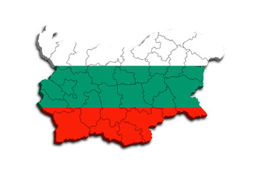 MAP OF BULGARIA WITH ITS REGIONS AND POLITICAL ADMINISTRATIVE DIVISIONS 3D ISOMETRIC MAP