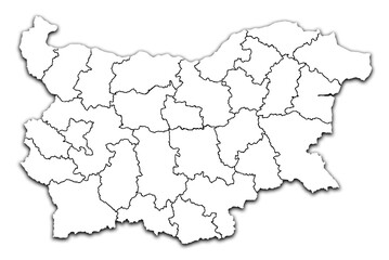 MAP OF BULGARIA WITH ITS REGIONS AND POLITICAL ADMINISTRATIVE DIVISIONS 3D ISOMETRIC MAP
