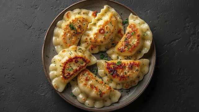 Delicious Homemade Pierogi Dumplings With Fresh Herbs