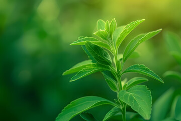 Obraz premium Close-Up of Fresh Stevia Plant: Stevia Rebaudiana Sweetener Herb