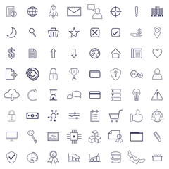 Icons set of 64 outline icons related to business. Linear icon collection. Editable stroke. technology icon. Vector illustration