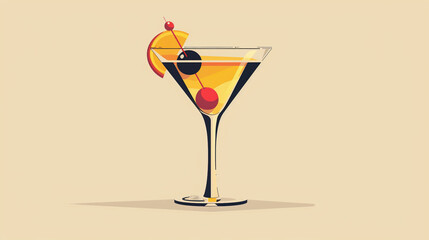 Graphic of a martini cocktail. Drawing of a classic martini drink