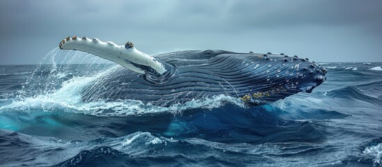 Fototapeta premium Humpback Whale Breaching in the Ocean
