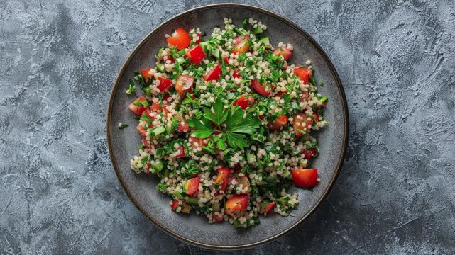 Fresh Tabbouleh Salad with Couscous, Tomatoes, and Parsley