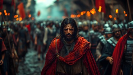 Biblical Story, Jesus was captured by soldiers in the Garden of Gethsemane and taken to Pilate