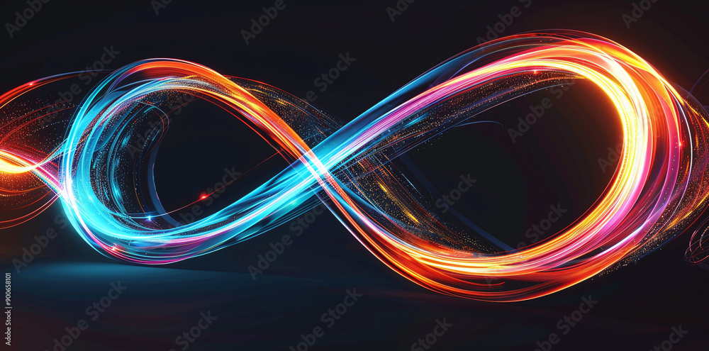 Wall mural Colorful Neon Infinity Light Trails on Dark Background