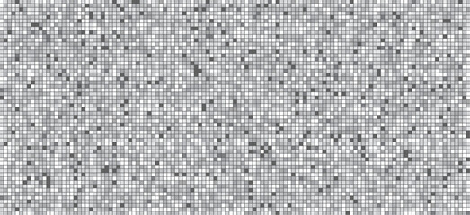 Disco ball silver pattern. Grey square mosaic backdrop. Night club metallic background with mirror foil texture. Vector illustration of vintage abstract shining grayscale halftone wallpaper