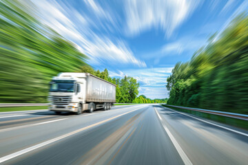 Fast Moving Truck on Highway in Daytime