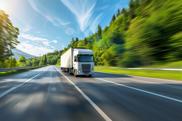 Obraz premium Speeding Truck on a Scenic Highway
