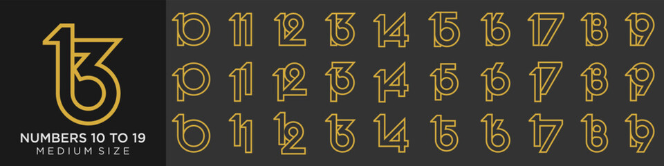 collection of creative number 10 to 19 logo designs. abstract number design vector illustration